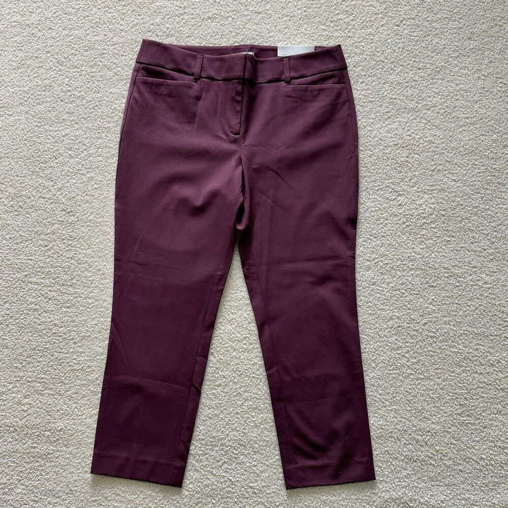 Ann Taylor LOFT Womens Size 10 Burgundy Flat Front Zoe Cropped Ankle Pants - NEW